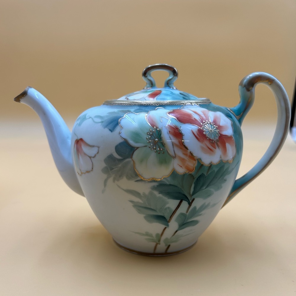 Antique Nippon hand painted floral teapot, Asian, chinoiserie